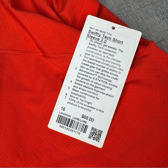 Lululemon Swiftly Tech 2.0 Short Sleeve Short Womens Size 16 Love Red NWT - Picture 9 of 11